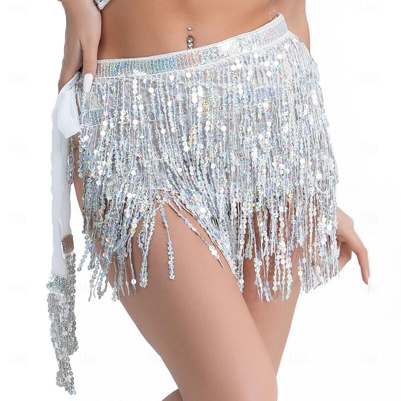 Sequin skirt Sparkle Skirt Belly Dance Hip Scarf Mardi Gras Outfits for Women Space Cowgirl Costume2