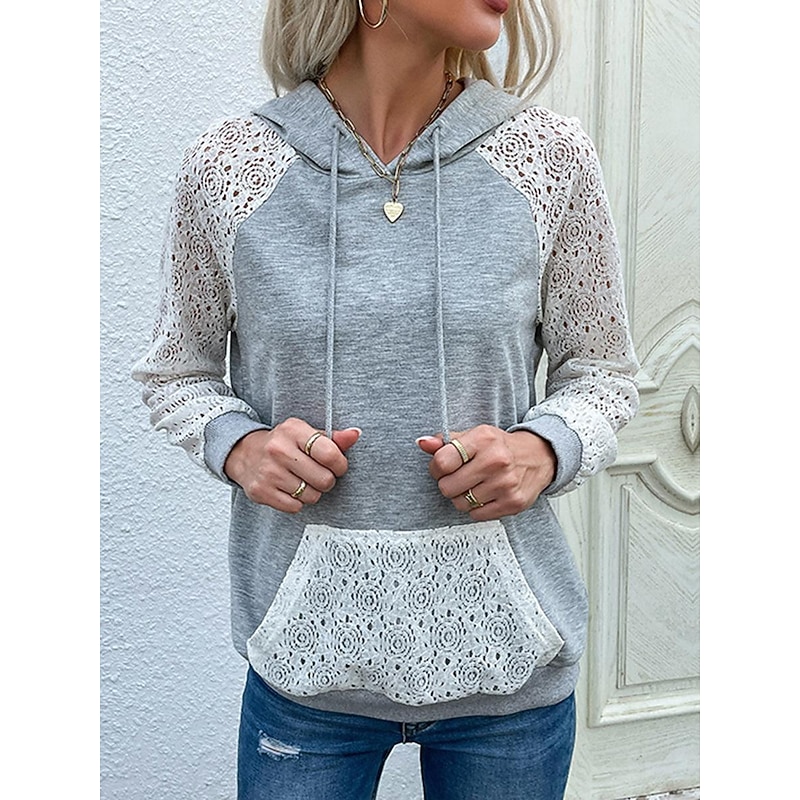 Women's Hoodie Sweatshirt Pullover Casual Plain Dailywear Hooded Pocket Long Sleeve Gray Spring Fall Winter3
