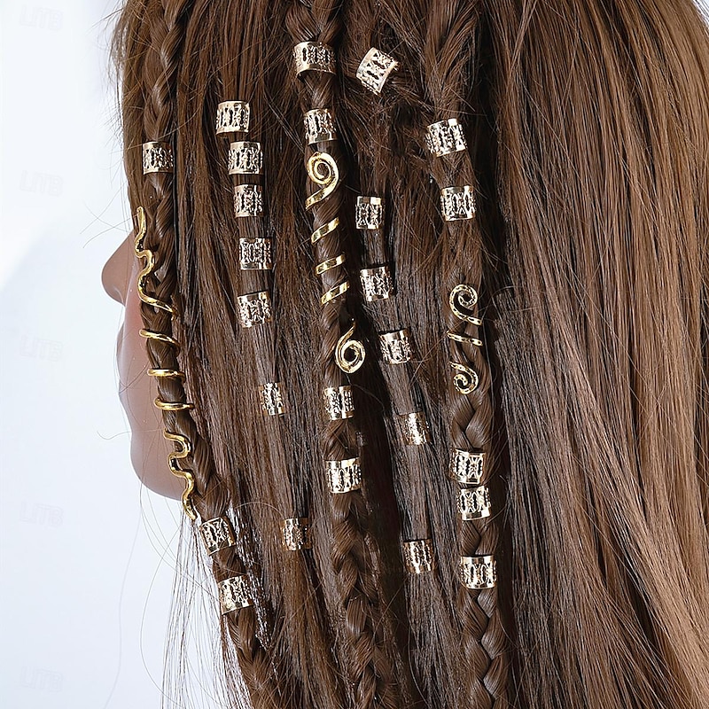 28pcs Hair Tube Norwegian Viking Rune Hair Beard DIY Braided For Hair Braids Viking Hair Braids Dreadlock Accessories Set Hair Decoration