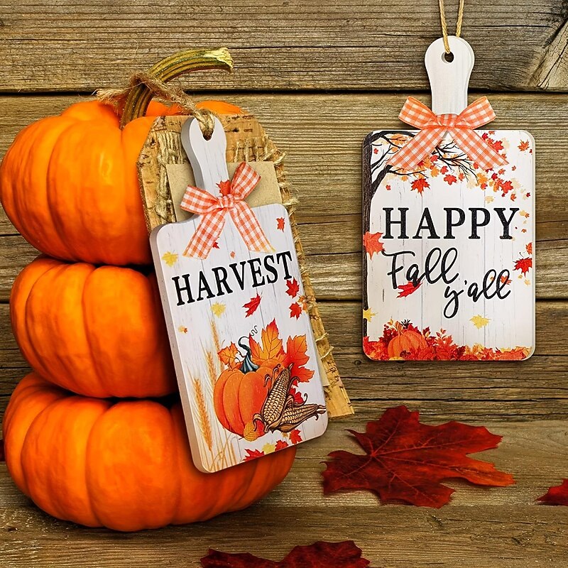 3 Pack Fall Wooden Door Signs, Thanksgiving Autumn Hanging Decorations for Front Door, Rustic Wood Home Decor for Seasonal Entryway3