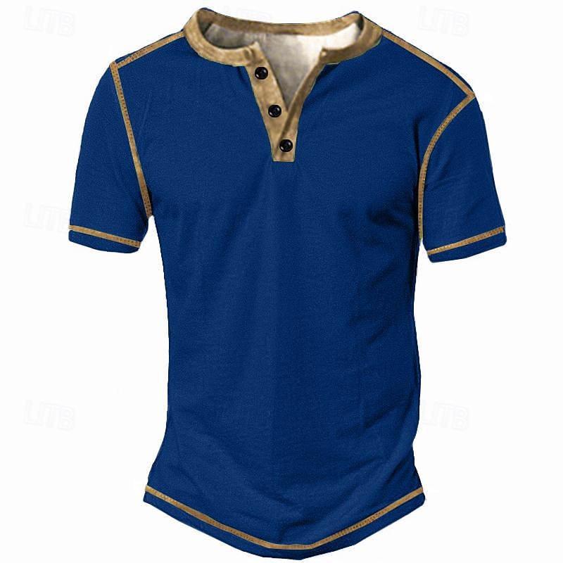 Men's T Shirt Henley Shirt Tee Short Sleeve Vintage Designer Basic Classic Button-Down Henley Outdoor Daily Sports Summer Light Green Royal Blue Blue Henley T-Shirt