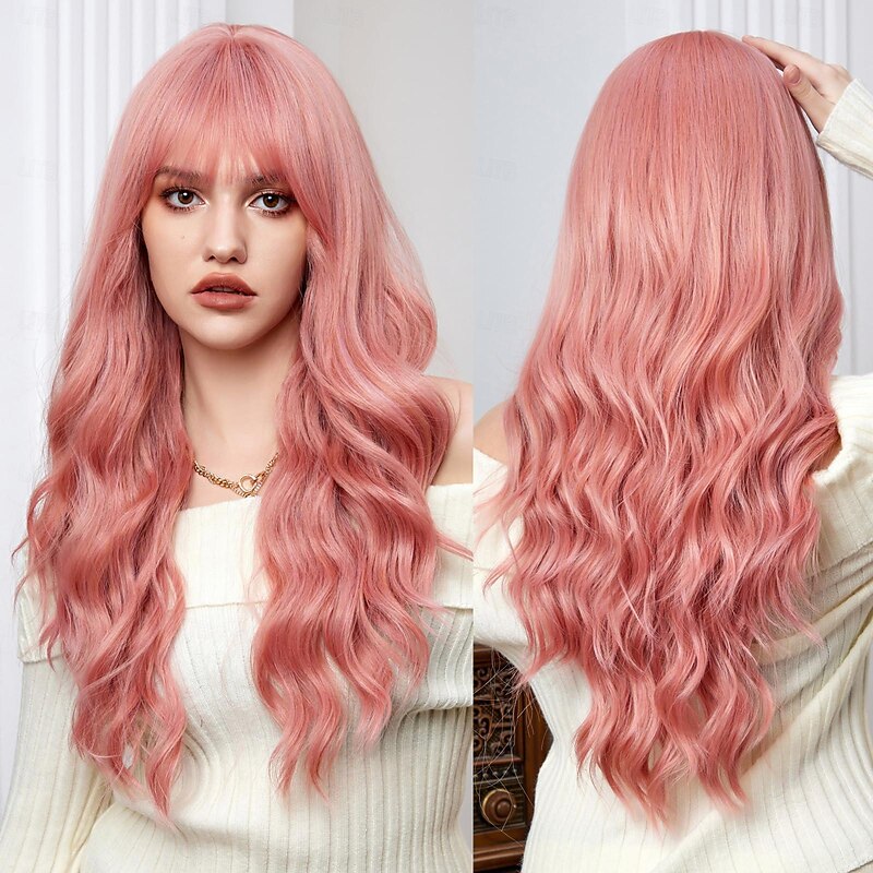 Long Wigs for Women,Synthetic Wavy Hair Wig with Bangs Halloween Cosplay Party Wigs2