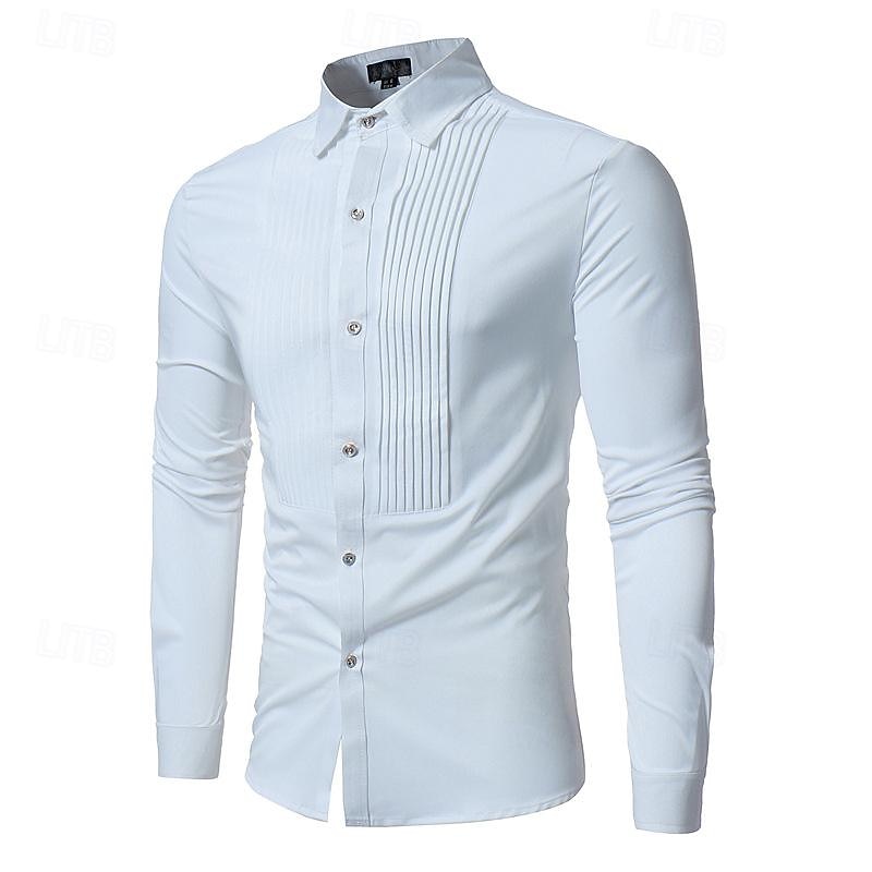 Men's Shirt Dress Shirt Button Up Shirt Plain Wedding Daily Black White Wine Royal Blue Long Sleeve Turndown Spring &  Fall Clothing Apparel Patchwork