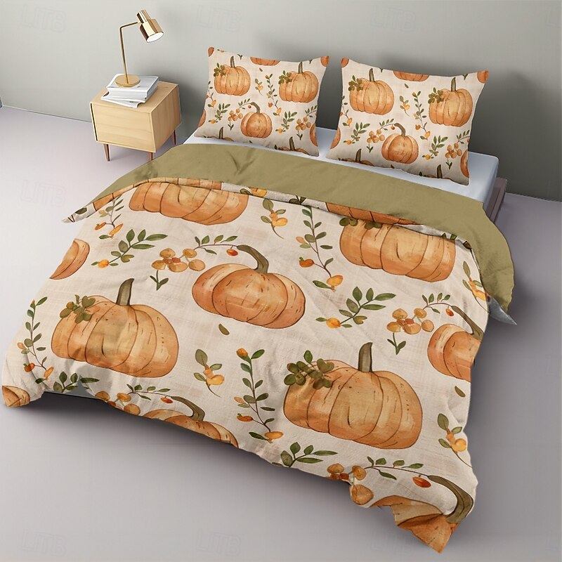 Halloween Pumpkin Duvet Cover Set - Festive and Playful Pumpkin Design - Includes Duvet Cover and Pillowcases - Soft and Cozy Fabric - Perfect for Adding a Seasonal Touch to Your Bedroom Decor4