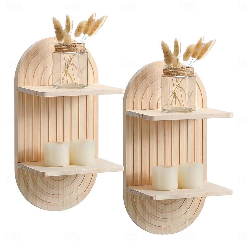 2 Tier Arch Wood Floating Shelf Mid Century Wall Shelves Modern Boho Wall Shelf Retro Wall Mounted Wood Arch Wall Decor for Bedroom  Classroom Bathroom Nursery Display3