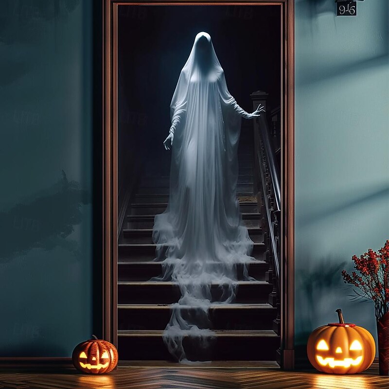 Halloween Door Decorations Halloween Door Covers Zombie Bride Door Tapestry Door Curtain Decoration Backdrop Door Banner for Front Door Farmhouse Holiday Party Decor Supplies
