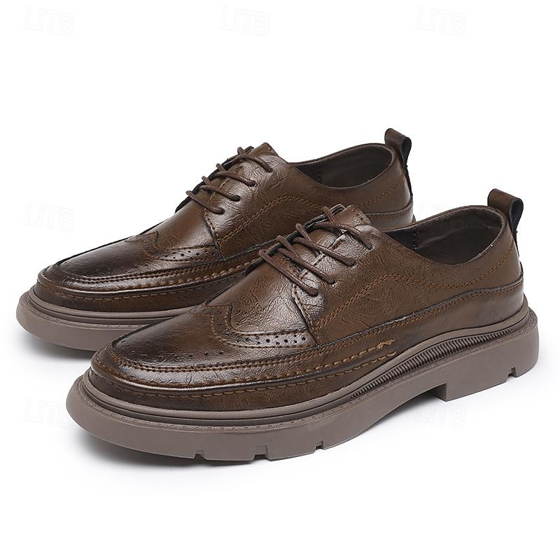 Men's Brown Leather Brogue Oxford Shoes - Stylish and Durable Lace-Up Dress Shoes with Rugged Sole for Formal and Casual Wear2