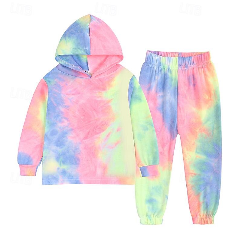 Unisex Boys Girls' 3D Tie Dye Sports Suit Hoodie Set Tracksuits Long Sleeve Spring Fall Daily Casual Comfort Kids 4-12 Years Hooded Outdoor Vacation Sports Tailored Fit