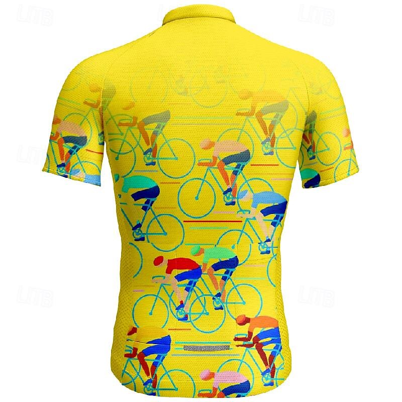 Men's Cycling Jersey Graphic Short Sleeve Bike Tee Tshirt Jersey with 3 Rear Pockets Mountain Bike MTB Quick Dry Anatomic Design Wicking Breathable Sports Black Yellow Red Clothing Apparel3
