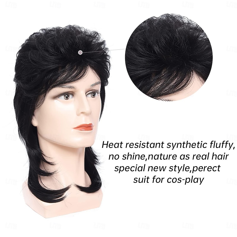Mullet Wigs for Men 70s and 80s Theme Party Costumes Fancy Party Accessory Cosplay Wig (Black) Halloween Wigs3