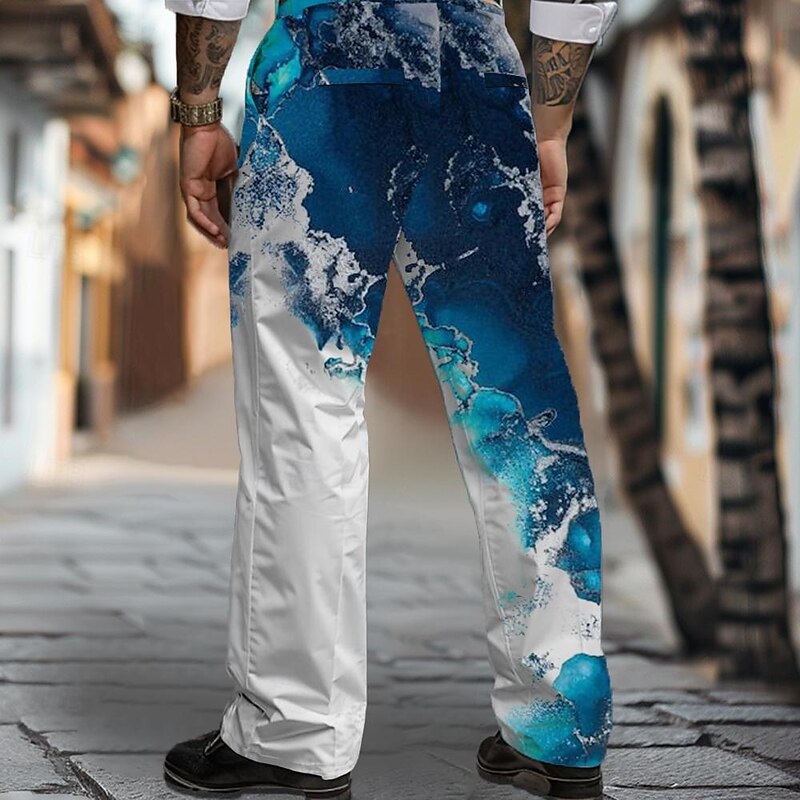 Men's Graphic Dress Pants Mid Waist Business Casual Formal Dailywear Pocket Straight Leg Trousers Summer Spring Fall 3D Print Blue2