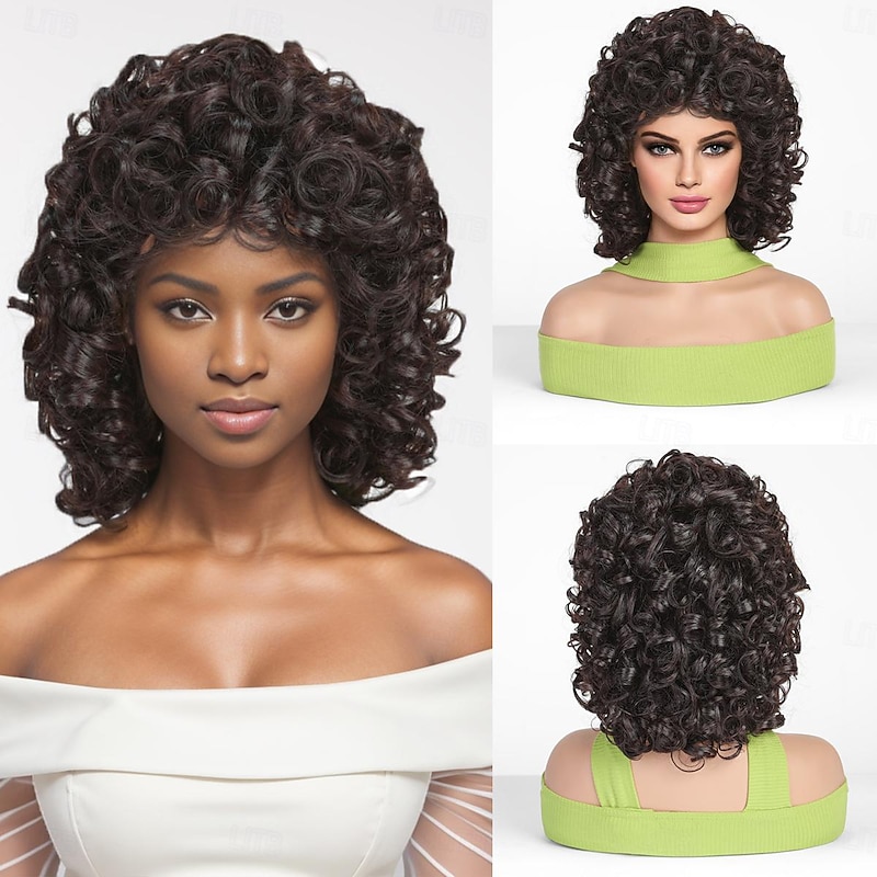 Synthetic Wig Uniforms Career Costumes Princess lc8075-1 Afro Deep Curly Layered Haircut Machine Made Wig 8 inch Dark Brown Synthetic Hair 8 inch Women's Cosplay Party Fashion Dark Brown