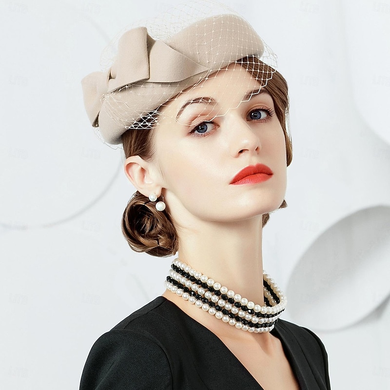 Hats 100% Wool Beret Hat Fedora Hat Wedding Cocktail Elegant Wedding With Pure Color Tulle Headpiece Headwear4