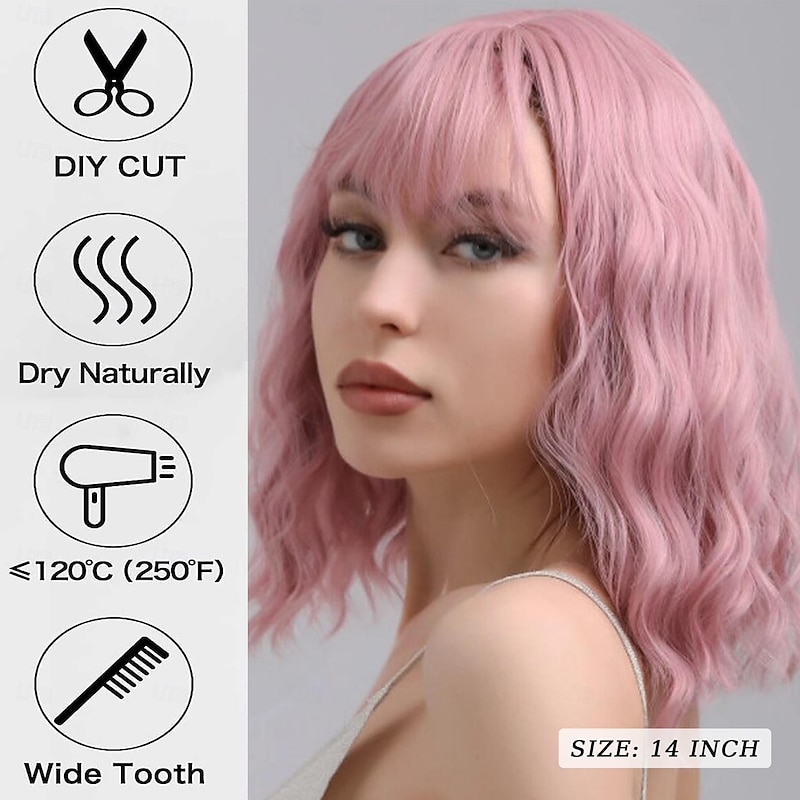 Wig with Bangs Soft Short Wavy Bob Wigs for Women Synthetic Shoulder Length Women's Curly Wigs for Carnival Costumes Cosplay Daily4