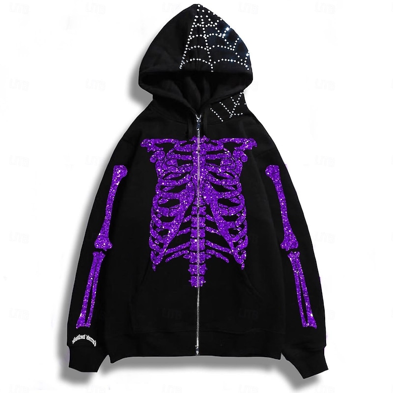 Halloween Skeleton Skull Hoodie Outerwear Zip-Up Hoodie Skull For Men's Women's Adults' Halloween Carnival 3D Print Party Casual Daily2