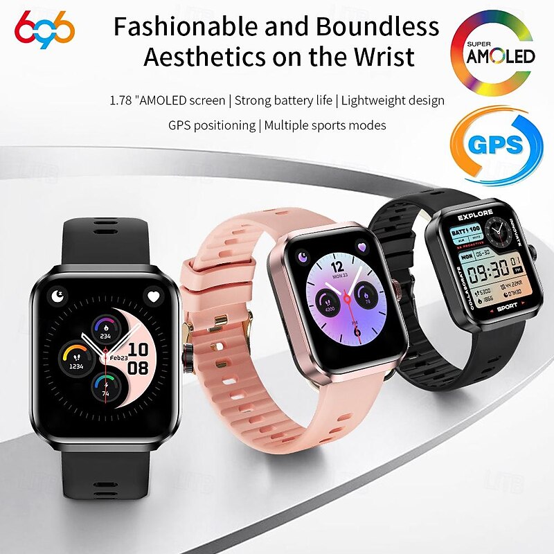 696 NX22 Smart Watch 1.78 inch Smartwatch Fitness Running Watch Bluetooth Pedometer Call Reminder Sleep Tracker Compatible with Android iOS Women Men GPS Hands-Free Calls Message Reminder IP 67 46mm2