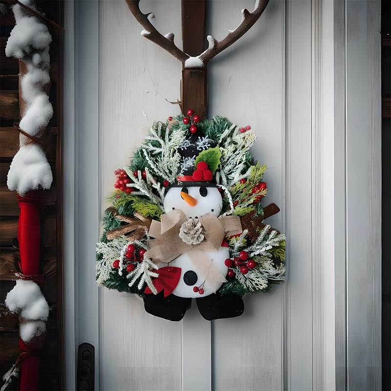 Christmas Wreath Outdoor for Front Door Winter Wreath Window Wall Decoration Snowman Swag,Snowman Wreath Xmas Wreath,Artificial Flower Santa Rattan Ring Wreaths Xmas Tree Ornaments Garland4