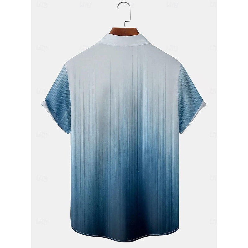 Men's Gradient Geometric Pattern Button Up Shirt Printed Shirts Short Sleeve Hawaiian Resort Outdoor Business / Ceremony / Wedding Summer Turndown Print Button-Down Blue2