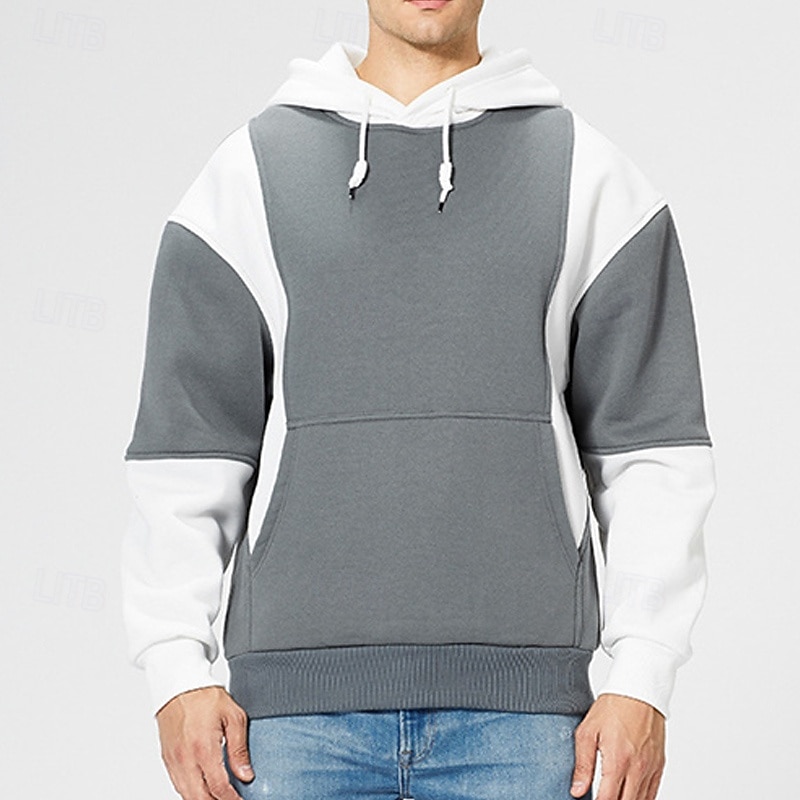 Men's Hoodie Gray Hooded Color Block Patchwork Sports & Outdoor Daily Holiday Streetwear Basic Casual Spring &  Fall Clothing Apparel Hoodies Sweatshirts3