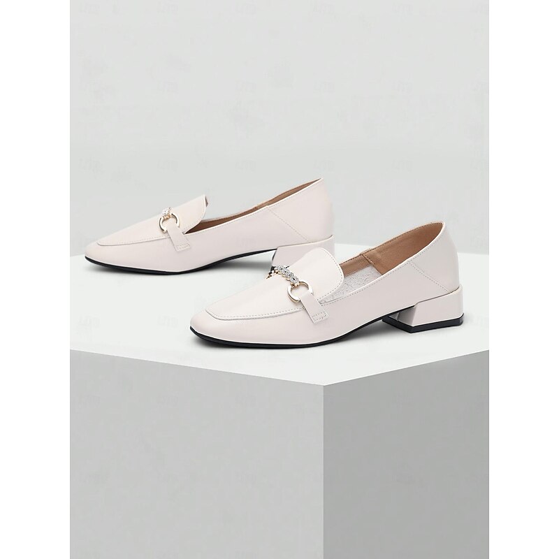 Women's White Leather Loafers with Decorative Chain - Elegant and Comfortable Slip-On Shoes for Office and Casual Wear2