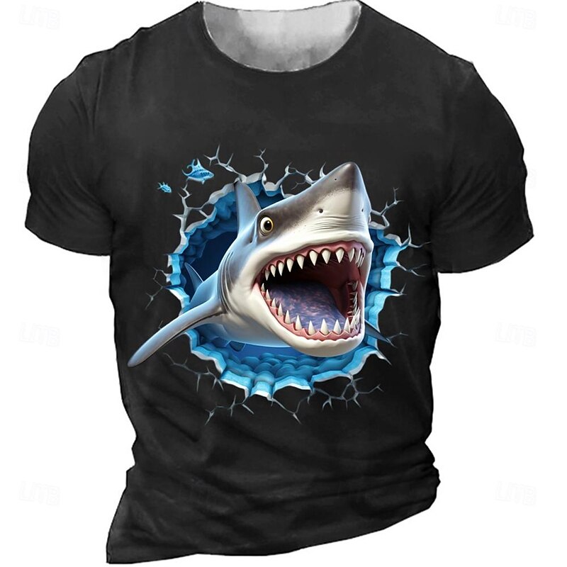 Men's Shark T Shirt Short Sleeve T shirt 3D Print Crew Neck Shirt Retro Vintage Casual Street Casual Bar Black Spring & Summer Clothing Apparel S M L XL 2XL 3XL