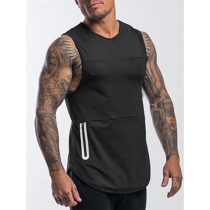 Men's Tank Top Undershirt Sleeveless Shirt Gym Muscle Tee Sleeveless Crewneck Summer Plain Fashion Designer Muscle Double Sided Zipper Outdoor Going out Gym Black White Gray Top Tee for Men3