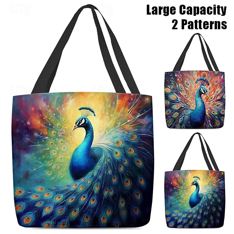 Women's Peacock Print Tote Bag with Colorful Design for Shopping, Beach, and Everyday Use2