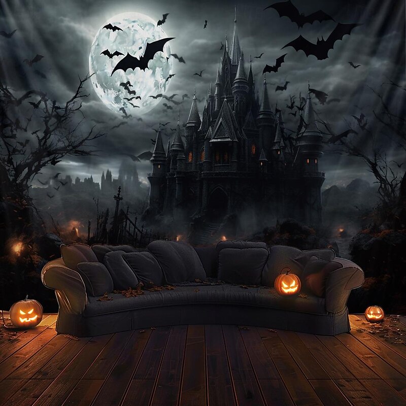 Halloween Decorations Hanging Tapestry Jack O Lantern Pumpkin Graveyard Wall Art Large Tapestry Mural Decor Photograph Backdrop Blanket Curtain Home Bedroom Living Room4