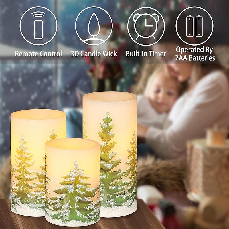 Flameless Candles with Timer Battery Operated Wax Led Pillar Candles Christmas Tree Flickering Candles for Holiday Home Decor Gift Set of 34