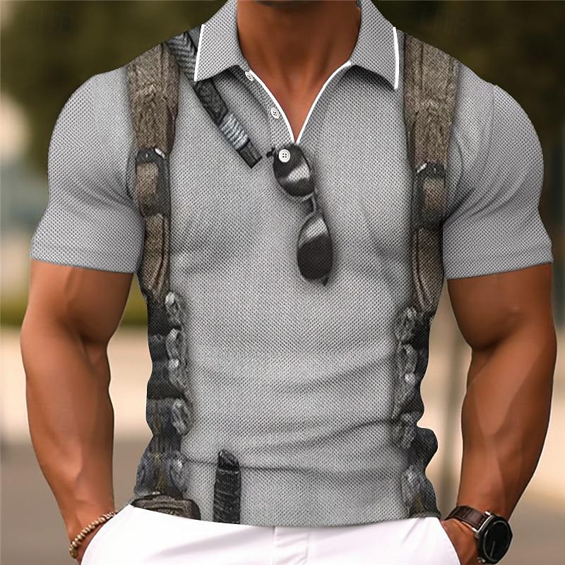 Men's Graphic Cosplay Golf Shirt Short Sleeve Polo Shirts Collared Shirts Vacation Wear Rave Wear Party Outfits Buttons 3D Print Summer Spring Black Gray
