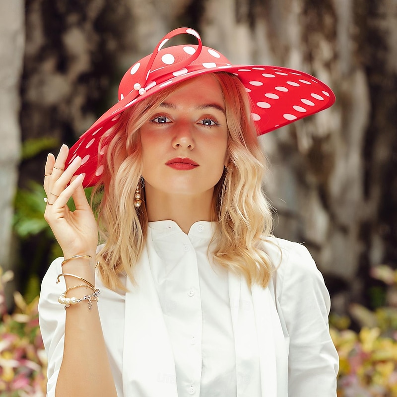 Hats Fiber Bowler / Cloche Hat Sun Hat Top Hat Wedding Tea Party Elegant Cute With Bowknot Polka Dot Headpiece Headwear3