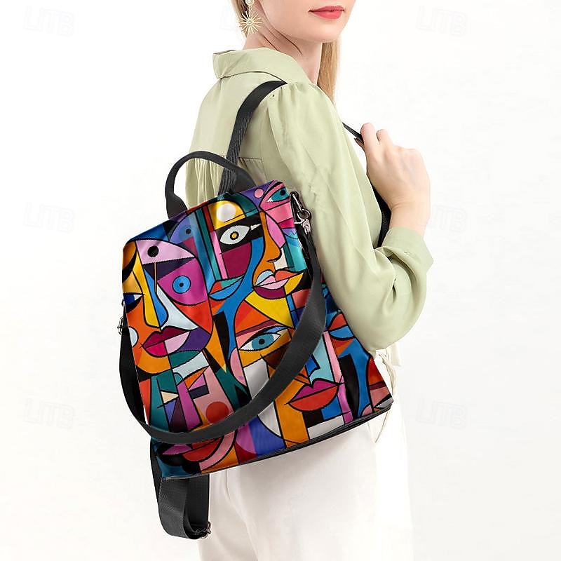 Large Capacity Colorful Abstract Art Print Multi-Carry Backpack - Durable and Spacious School Bag with Adjustable Straps, Available in Two Patterns2