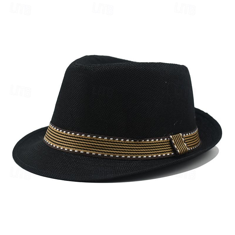 Men's Kentucky Derby Hat Sun Hat Party Hat Black Wine Bamboo Fiber Fashion Casual Street Daily Plain Sunscreen Breathable3