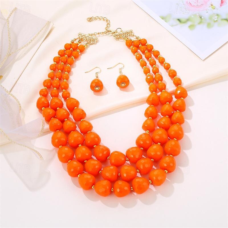 Acrylic Beads Choker Chain Necklace for Women, Statement Trendy Chunky Cuban Link Chain Necklace Boho Fashion Costume Jewelry Set Gifts Light weight Handmade2