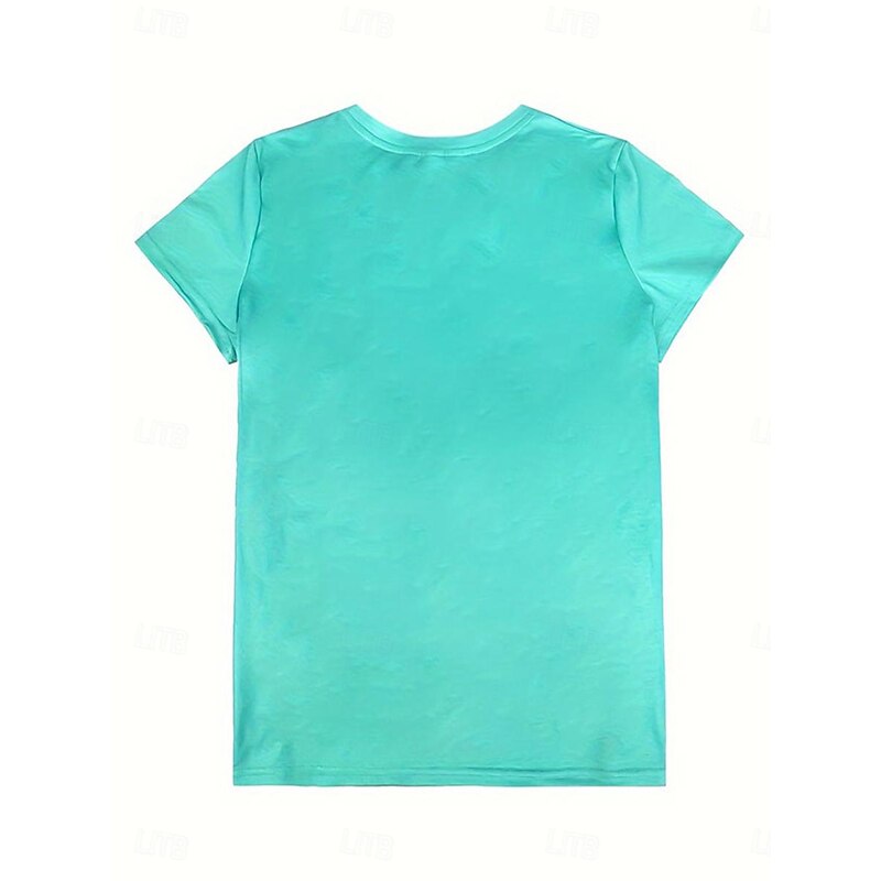 Women's T Shirt Stylish Casual Print Short Sleeve Regular Tops Crew Neck Daily Green Summer2