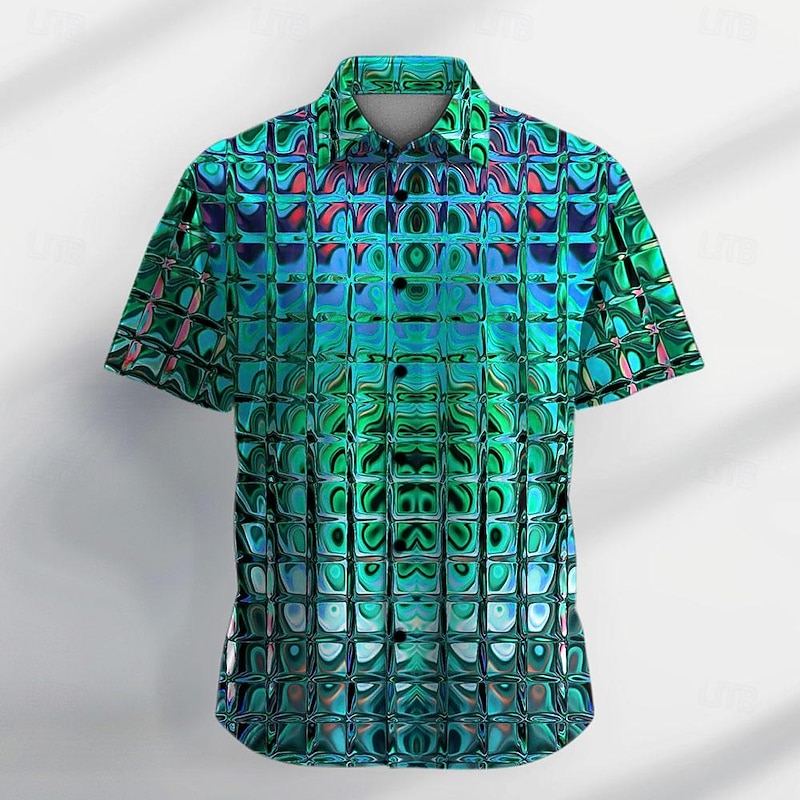 Men's Gradient Metallic Shirt Button Up Shirt Short Sleeve Vintage Casual Vacation Party Evening Wear Daily Summer Turndown Button Up 3D Print Yellow Gold Green2