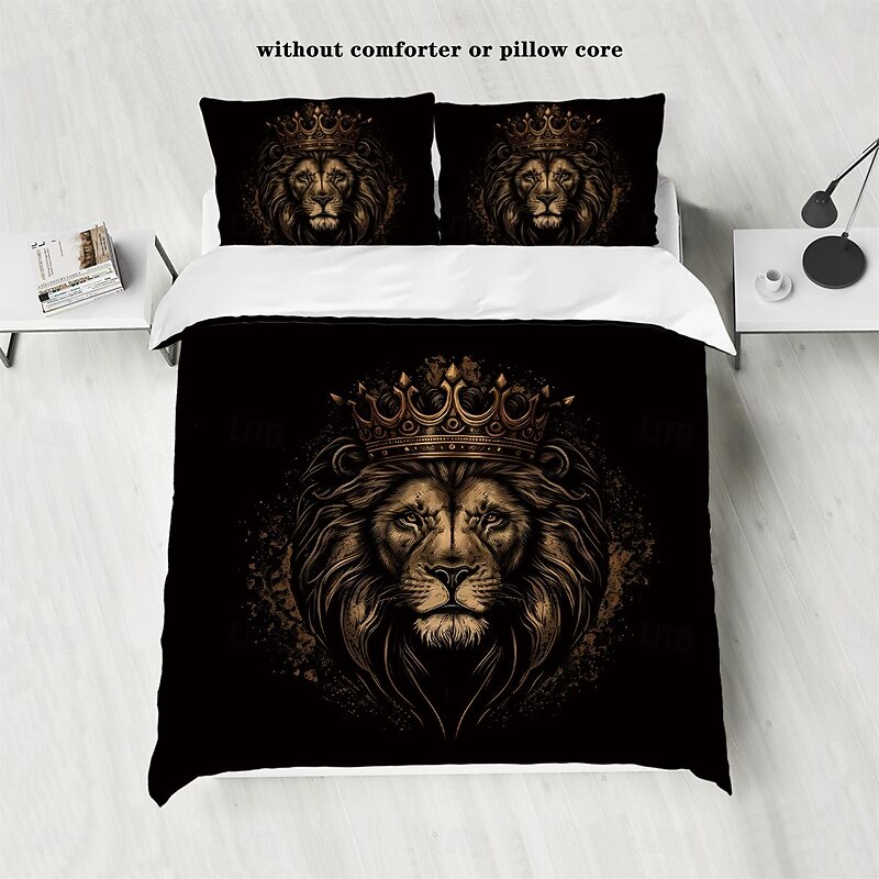 Lion Duvet Cover Set - Includes Duvet Cover and Pillowcases - Majestic Lion Design - Soft and Comfortable Fabric - Perfect for Adding a Bold and Regal Touch to Your Bedroom Decor