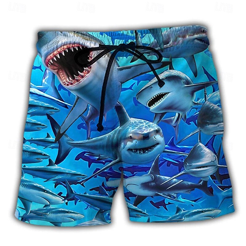 Men's Shark Graphic Prints Swim Trunks Swim Shorts Board Shorts Mid Waist Hawaiian Boho Casual Daily Holiday Drawstring with Mesh lining Elastic Waist Designer Clothing Apparel2