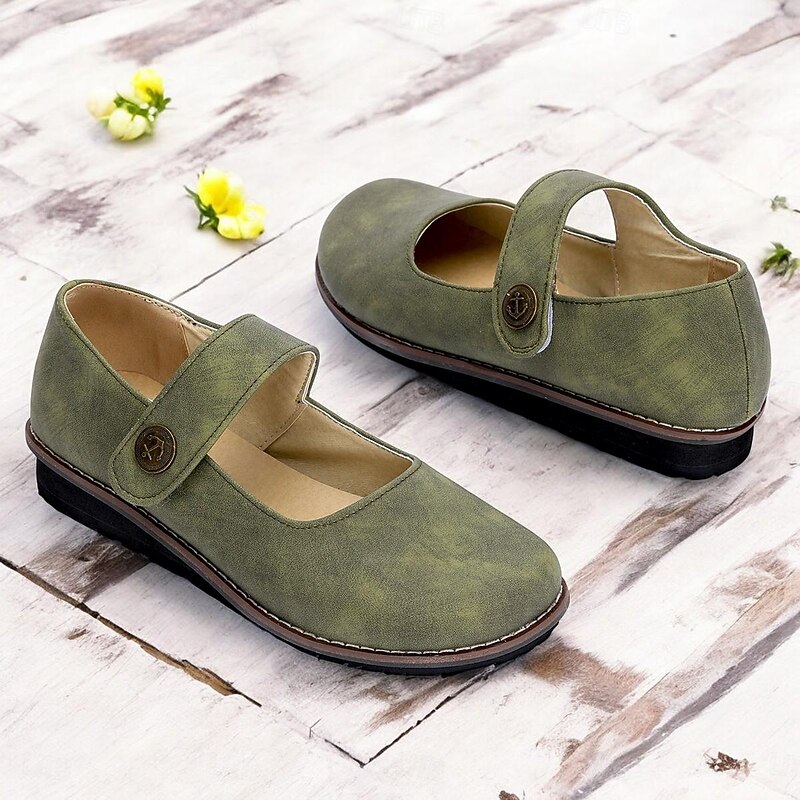 Green Women's Vintage Mary Jane Flats - Comfortable and Versatile Casual Shoes for Everyday Wear and Walking4