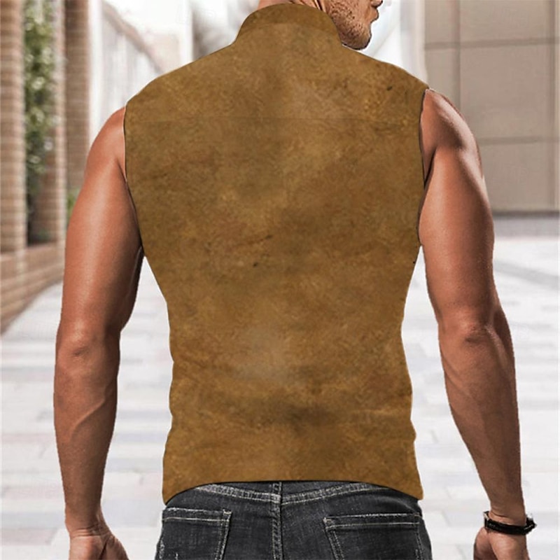 Men's Nautical Sailboat Shirt Western Shirt Cowboy Shirt Sleeveless Vintage Western Style Outdoor Work Causal Summer Spring Shirt Collar Khaki2