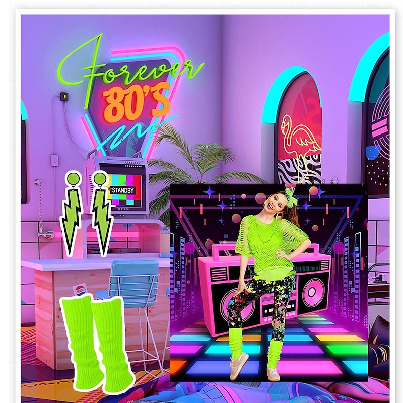 Retro Vintage 1980s Workout Accesories Set Fishnet Shirt Fancy Dress Women's Masquerade Party Casual Daily Pride Parade Adults' Top Gloves More Accessories All Seasons3