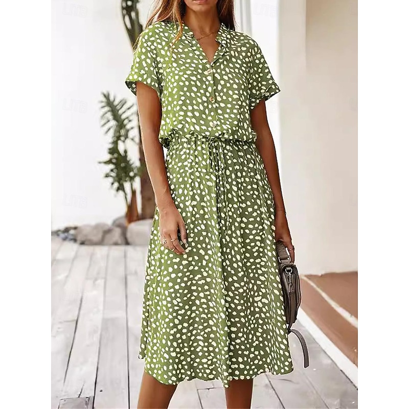 Women's Casual Dress Floral Button Print Shirt Collar Midi Dress Stylish Casual Daily Vacation Short Sleeve Summer3