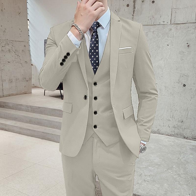 Men's Wedding Suits Notch Black White Solid Colored Standard Fit 3 Piece Single Breasted One-button