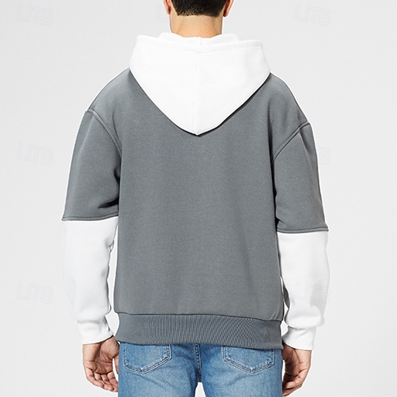 Men's Hoodie Gray Hooded Color Block Patchwork Sports & Outdoor Daily Holiday Streetwear Basic Casual Spring &  Fall Clothing Apparel Hoodies Sweatshirts4