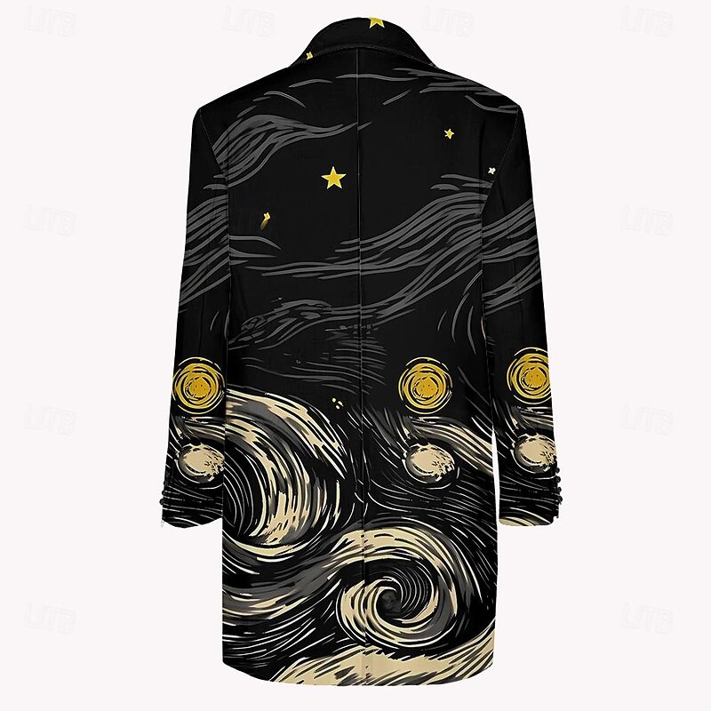 Men's Starry Sky Winter Coat Overcoat Coat With Pockets Casual Vacation Daily Wear Going out Print Front Pocket Fall & Winter Turndown Long Sleeve Black2