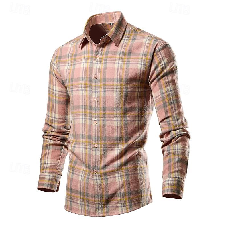 Men's Shirt Dress Shirt Button Up Shirt Plaid Wedding Party Yellow Red Blue Brown Long Sleeve Lapel Spring &  Fall Clothing Apparel3