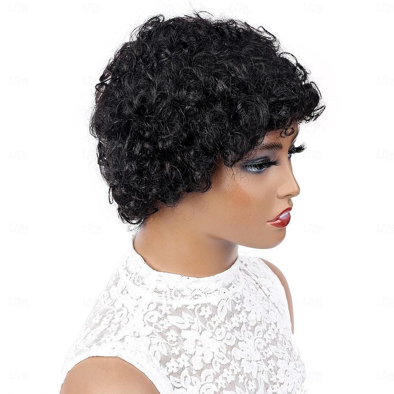 Full mechanism Brazilian hair real person wig head cover 150% density natural color small curly hair cover4