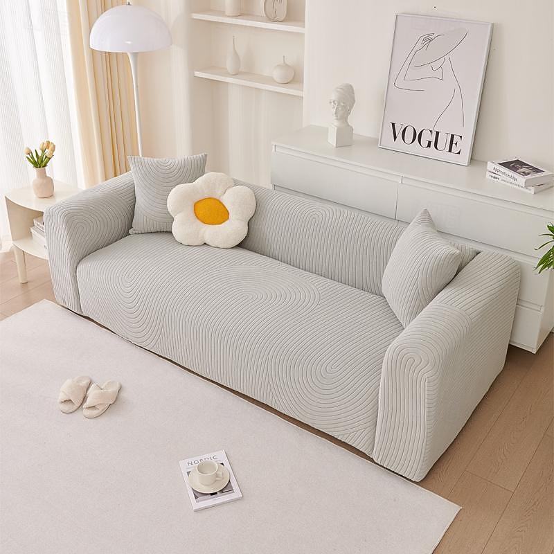 Elastic Sofa Cover Full Cover, Anti-Cat Scratch Thickened Creamy Style for Durable Furniture Protection Suitable for All Seasons and Sofa Types