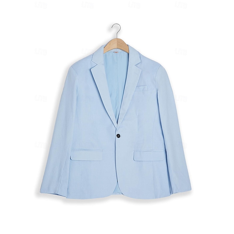 Men's Linen Blazer Sport Coat Notch Collar Fashion Casual Solid Colored Linen Blazer Sky Blue Standard Fit Single Breasted One-button3