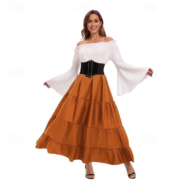 Vintage Inspired Party Costume Masquerade Solid Color Round Neck Fancy Dress Women's Celtic Pirate Fantasy Halloween Casual Daily Party / Cocktail Adults' Dress Legguards All Seasons2
